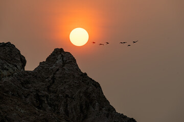 Beautiful sunset in the rocks of Gadani Beach Balochistan. Silhouette Rock