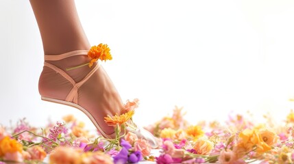 Ballerina walking on tiptoes with flower-made shoe Generative AI