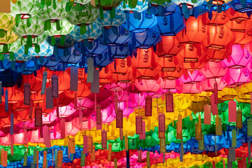 Lotus lanterns of various colors for Buddhist events
