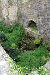 stonework of an aged medieval castle, the Chateau de Fougeres, France