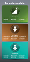 Fototapeta premium Three infographic elements with 6 and 3 sections for information. The set will help you present your data in a modern way. Use the collection to create presentations, create animated infographics.