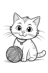Obraz premium Coloring Page Outline Of a cartoon cat playing with ball of yarn. Coloring book for kids