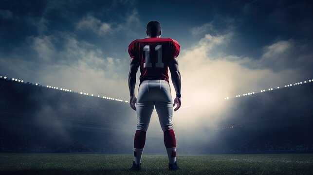 Minimalistic football quarterback on field - sports photography Generative AI