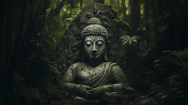 Buddha's Tranquil Vigil Among the Trees