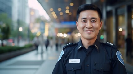 Portrait of a happy security guard on patrol Generative AI - obrazy, fototapety, plakaty
