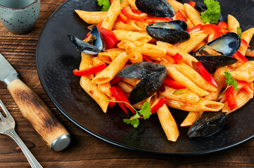 Pasta vongole with mussels.