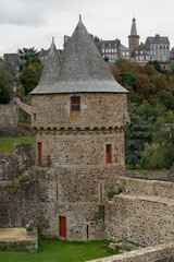 stonework of an aged medieval castle, the Chateau de Fougeres, France