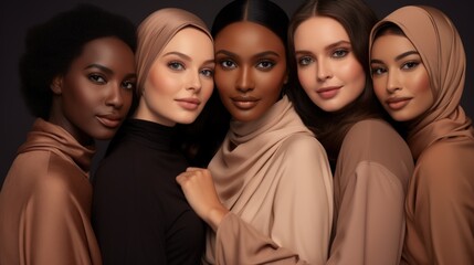 Obraz premium Diverse Women Hugging Portrait for Inclusion, Happiness, and Health Generative AI