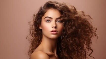 Naklejka premium Makeup and Model Considering Hair Style for Beauty and Cosmetic Advertisement Generative AI