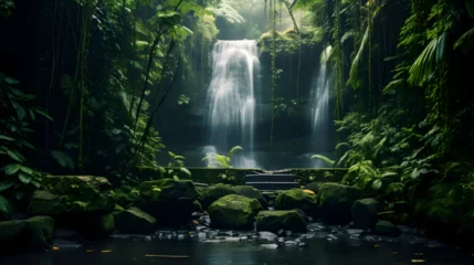 Gordijnen waterfall in the forest © Bella