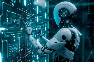 Fototapeta premium Data science and big data technology. Scientist computing, analysing and visualizing complex data set on computer.