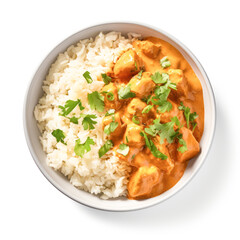 butter chicken curry with rice in the bowl