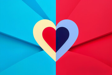 Red blue and white heart arranged over blue red background. Suitable for Valentine's Day