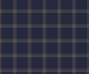 Plaid pattern, navy, gray, yellow. Seamless background for textiles, tailoring, skirts, pants or decorative fabric. Vector illustration.