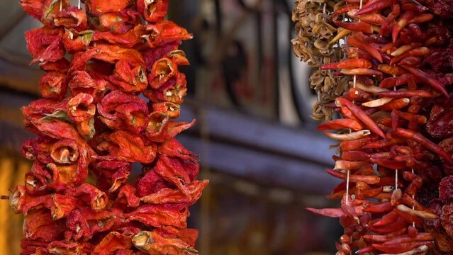 Dried bell red pepper on market, 50 fsp