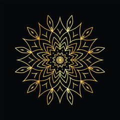 Golden mandala on a black background, vector illustration.