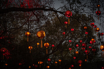 Halloween floating lanterns in the night