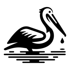 Pelican vector icon, flat symbol, black color silhouette, white background