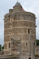 stonework of an aged medieval castle, the Chateau de Fougeres, France