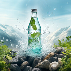 bottle of water with leaves
