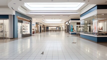 An empty shopping center with moka advertising shields