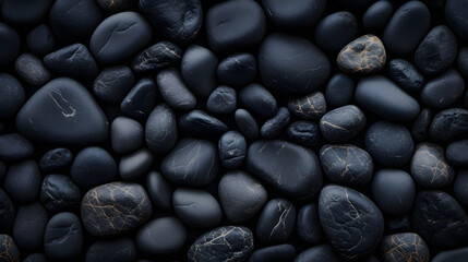 Black stones. Stone black background. Top view.