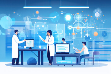 Modern Digital Healthcare: Virtual Doctor's Futuristic Consultation on White Background - obrazy, fototapety, plakaty