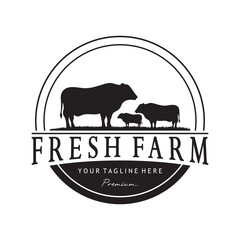 vintage organic animal farm logo premium retro  silhouette for business, livestock, labels and badges.