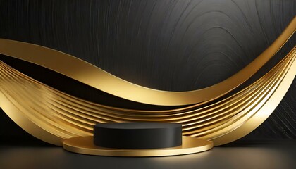 Elegant Opulence: 3D Black and Gold Podium for a Luxurious Product Line Showcase"