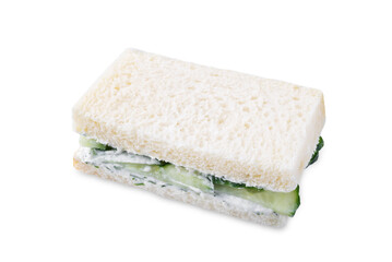 Cucumber dill cream cheese tea sandwich on a white isolated background