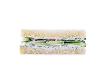 Cucumber dill cream cheese tea sandwich on a white isolated background
