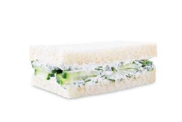 Cucumber dill cream cheese tea sandwich on a white isolated background
