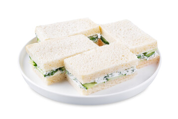 Cucumber dill cream cheese tea sandwich on a white isolated background