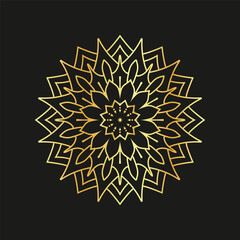 Golden mandala on a black background, vector illustration.
