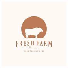 vintage organic animal farm logo premium retro  silhouette for business, livestock, labels and badges.