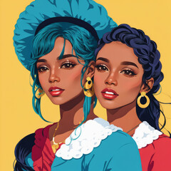 Colourful illustration, BIPOC diversity concept, people of colour illustration, indigenous individuals
