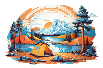 camping themed image on a transparent background, created by ai generated