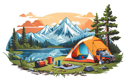 camping themed image on a transparent background, created by ai generated