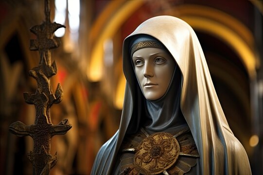 Saint Hildegard of Bingen realistic statue.