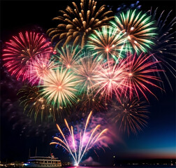 The sky was filled with brightly colored fireworks exploding