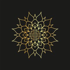 Golden mandala on a black background, vector illustration.