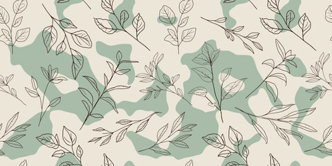 Hand drawn plant background, seamless pattern, vector design