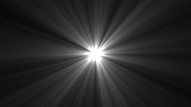 Centered white light beams on black background. Light animation. Dynamic light rays. 59,94fps