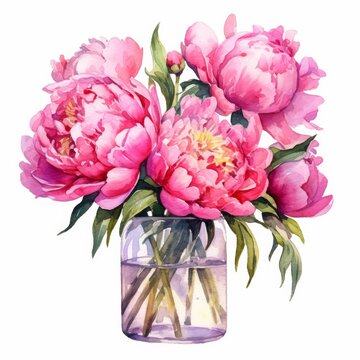 Pink Peonies in vase isolate on white background