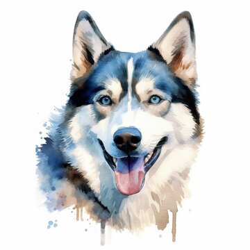Watercolor husky dog isolate on white background