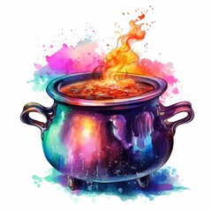 Colorful Witch's Cauldron, fire cauldron isolate on white background - obrazy, fototapety, plakaty