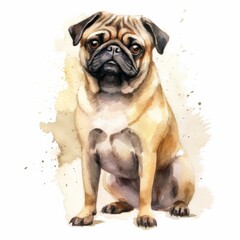 Obraz premium Watercolor chubby pug dog isolate on white background