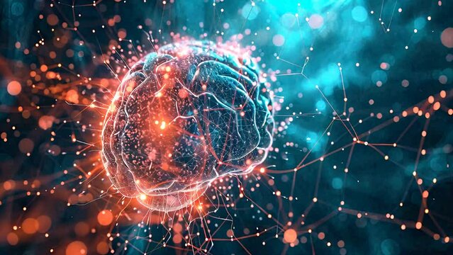 Neural Network A Conceptual Visualization of Artificial Intelligence with Interconnected Nodes and Data Flowing Through a Digital Brain