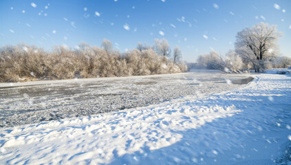 winter landscape at snowfall