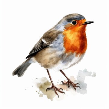 Watercolor robin bird isolate on white background